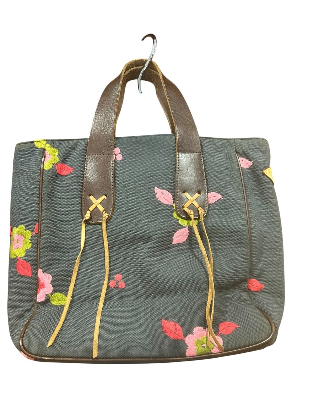 MZ Wallace Vintage Blue Floral Embroidered Canvas Tote Bag Leather Trim bohochic - Picture 3 of 16